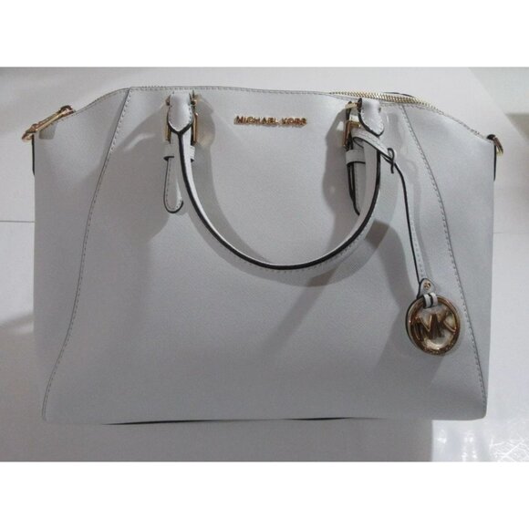 Michael Kors Ciara Large Top Zip Saffiano Leather Satchel Handbag Optic White - Picture 1 of 9